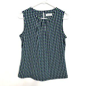 CALVIN KLEIN Green Blue Black Geo Stripe Sleeveless Shell Blouse PETITE PM MP